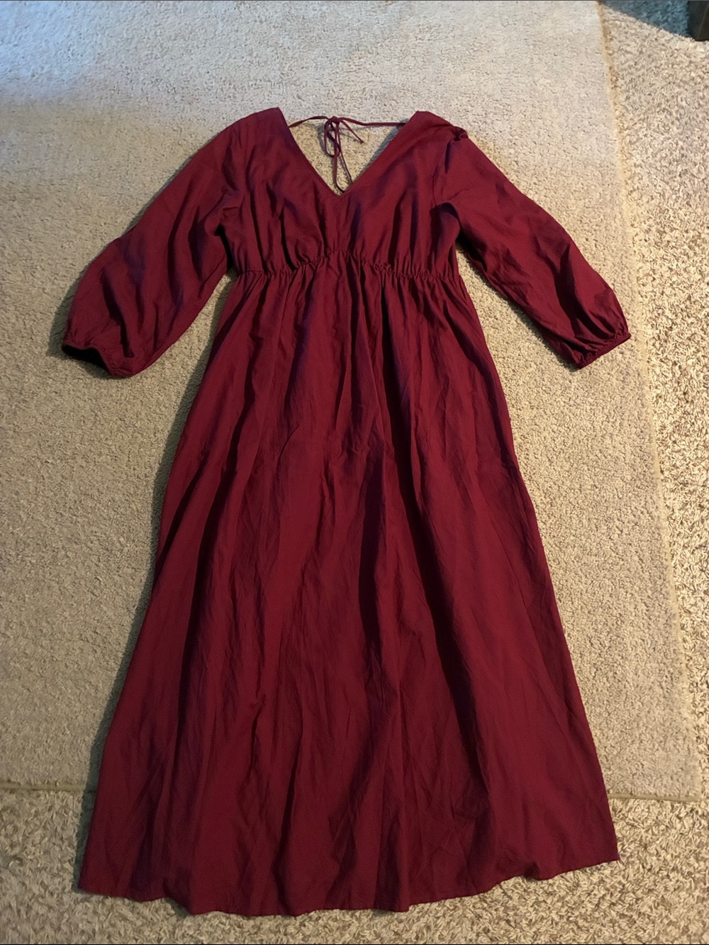 Women's Burgundy V-Neck Long Sleeve Maxi Dress size XL